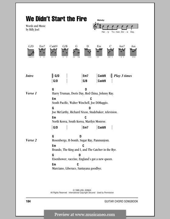 We Didn't Start the Fire: Text und Akkorde by Billy Joel