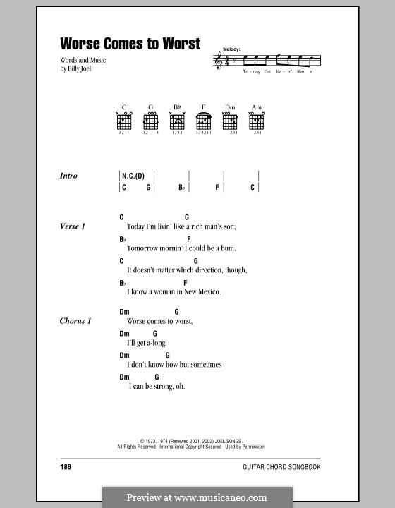 Worse Comes to Worst: Text und Akkorde by Billy Joel