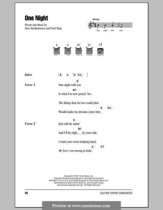 One Night (Elvis Presley): Text und Akkorde by Anita Steiman, Dave Bartholomew, Pearl King