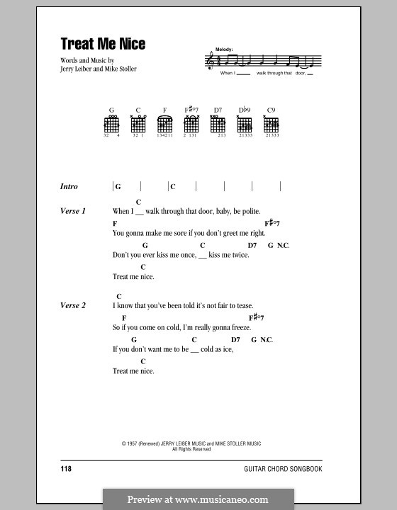 Treat Me Nice (Elvis Presley): Text und Akkorde by Jerry Leiber, Mike Stoller