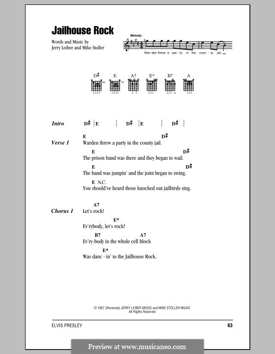 Jailhouse Rock (Elvis Presley): Text und Akkorde by Jerry Leiber, Mike Stoller