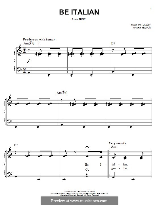 Be Italian: Einfache Noten für Klavier by Maury Yeston