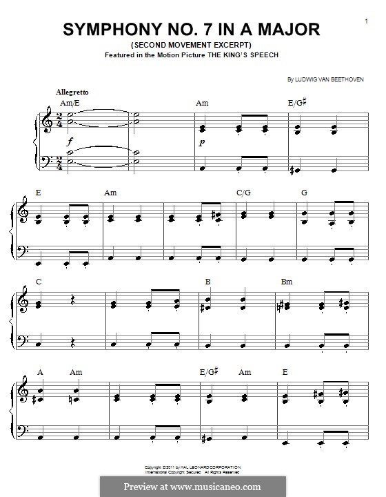 Movement II (Printable scores): Excerpt for piano by Ludwig van Beethoven