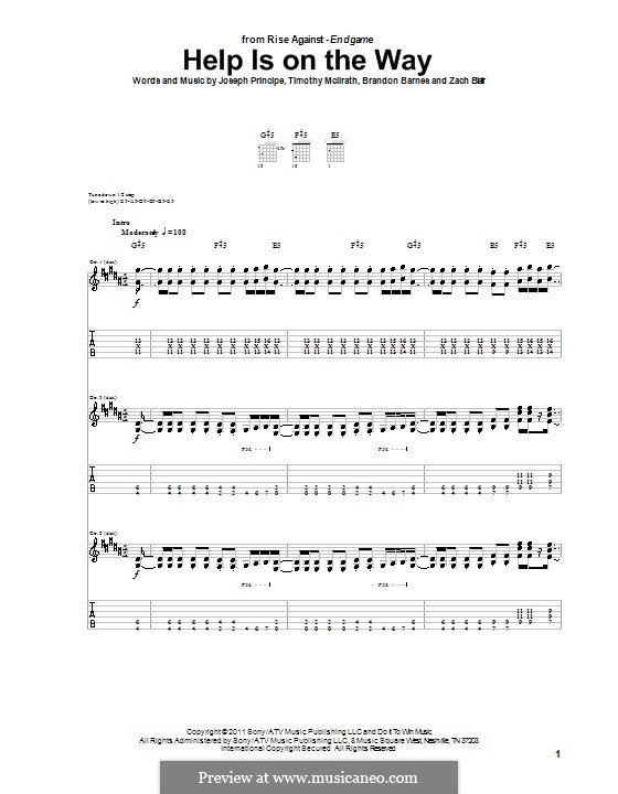 Help Is on the Way (Rise Against): Für Gitarre mit Tabulatur by Brandon Barnes, Joseph Principe, Timothy McIlrath, Zach Blair