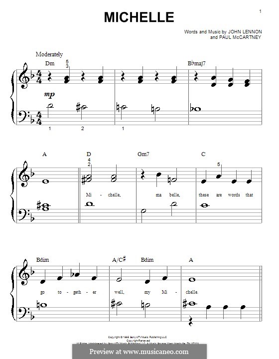 Michelle (The Beatles), for One Instrument: Für Klavier (sehr leichte Fassung) by John Lennon, Paul McCartney