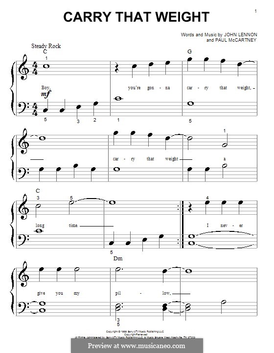 Carry That Weight (The Beatles): Für Klavier (sehr leichte Fassung) by John Lennon, Paul McCartney