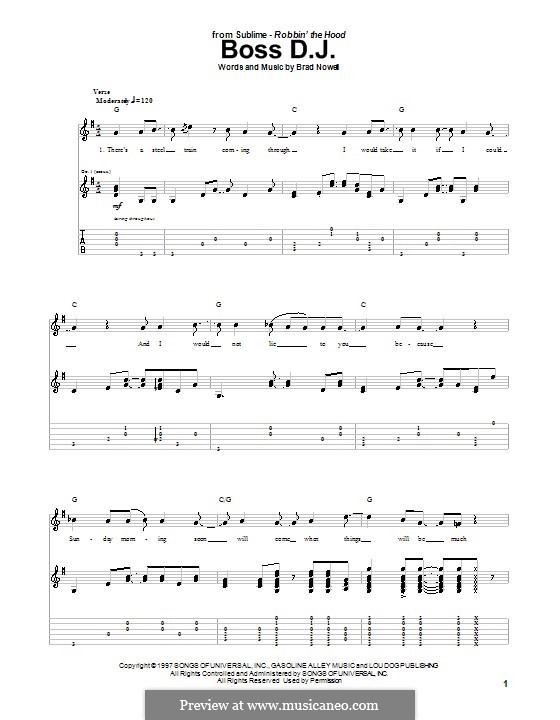 Boss D.J. (Sublime): Für Gitarre mit Tab by Brad Nowell