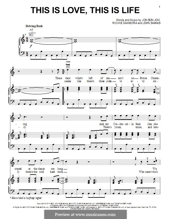 This Is Love, This Is Life (Bon Jovi): Für Stimme und Klavier (oder Gitarre) by John M Shanks, Jon Bon Jovi, Richie Sambora