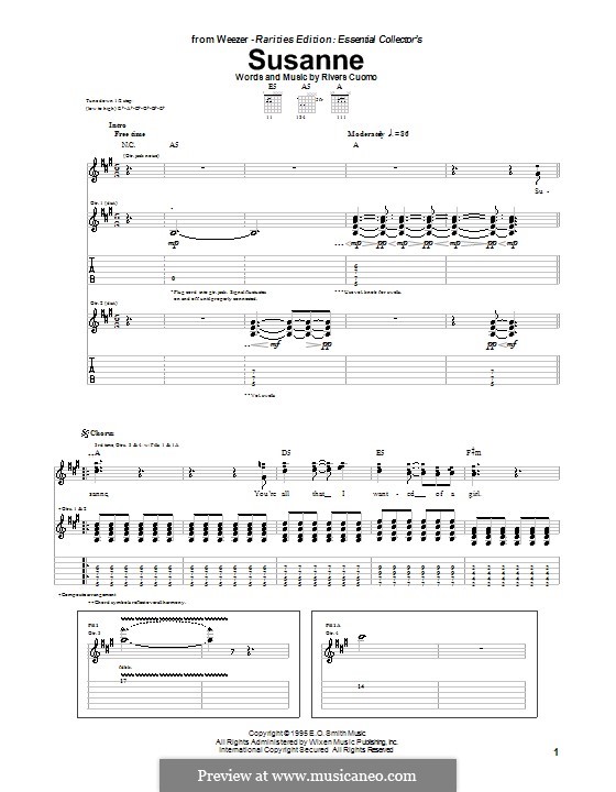 Susanne (Weezer): Für Gitarre mit Tabulatur by Rivers Cuomo
