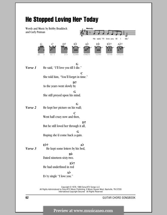 He Stopped Loving Her Today (George Jones): Text und Akkorde by Bobby Braddock, Curly Putman