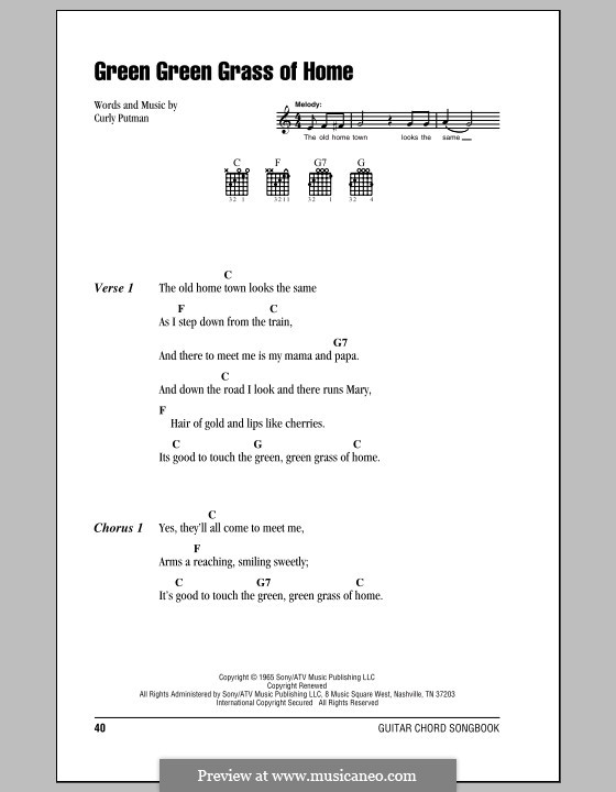 Green Green Grass of Home: Text und Akkorde by Curly Putman