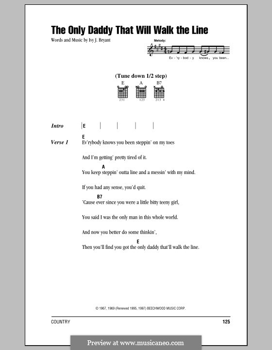 The Only Daddy That Will Walk the Line (Waylon Jennings): Text und Akkorde by Ivy J. Bryant