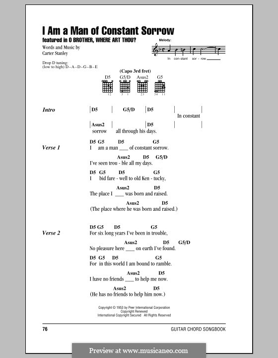 I am a Man of Constant Sorrow (The Soggy Bottom Boys): Texte und Akkorde by Carter Stanley