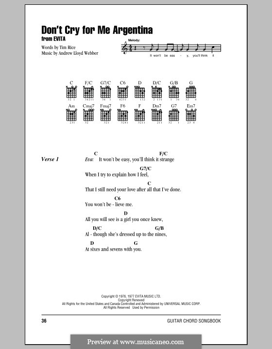 Don T Cry For Me Argentina Text Deutsch Don't Cry for Me Argentina (Evita) von A.L. Webber - Noten auf MusicaNeo
