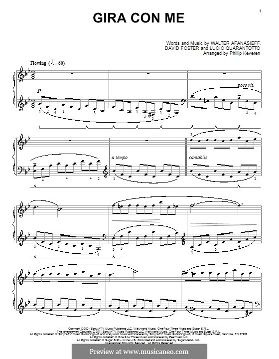 Gira con me (Josh Groban): Für Klavier by David Foster, Lucio Quarantotto, Walter Afanasieff