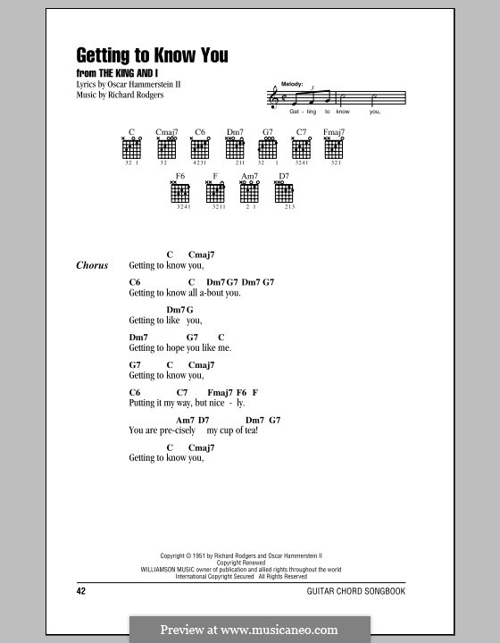 Getting to Know You (from The King and I): Text und Akkorde by Richard Rodgers