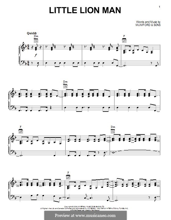 Little Lion Man (Mumford & Sons): Für Stimme und Klavier (oder Gitarre) by Marcus Mumford