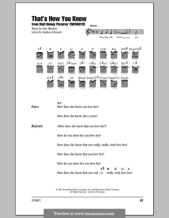 That's How You Know (from Enchanted): Text und Akkorde by Alan Menken
