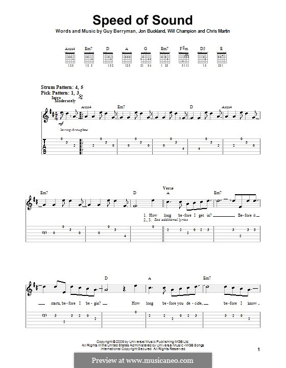 Speed of Sound (Coldplay): Für Gitarre (Sehr leichte Fassung) by Chris Martin, Guy Berryman, Jonny Buckland, Will Champion