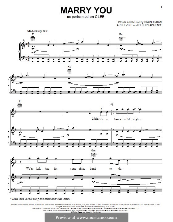 Marry You: Für Stimme mit Klavier oder Gitarre (Glee Cast) by Ari Levine, Bruno Mars, Philip Lawrence