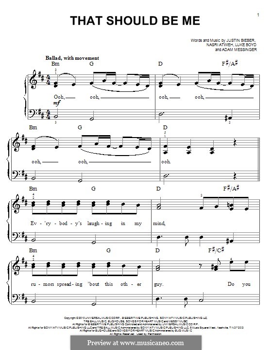 That Should Be Me (Justin Bieber): Für Klavier, leicht by Adam Messinger, Luke Boyd, Nasri Atweh