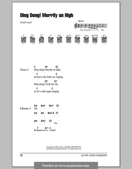 Ding Dong! Merrily on High (Printable Scores): Text und Akkorde by folklore