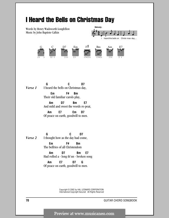 I Heard the Bells on Christmas Day: Text und Akkorde by John Baptiste Calkin