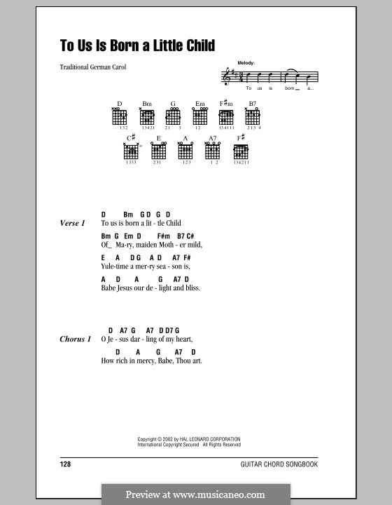 To Us Is Born a Little Child: Text und Akkorde by folklore