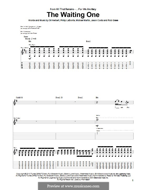 The Waiting One (All That Remains): Für Gitarre mit Tabulatur by Jason Costa, Mike Martin, Oli Herbert, Philip LaBonte, Rob Graves