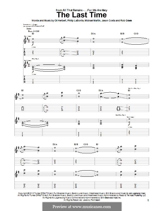 The Last Time (All That Remains): Für Gitarre mit Tabulatur by Jason Costa, Mike Martin, Oli Herbert, Philip LaBonte, Rob Graves