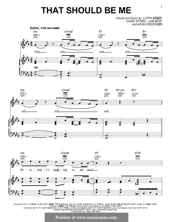 That Should Be Me (Justin Bieber): Für Stimme und Klavier (oder Gitarre) by Adam Messinger, Luke Boyd, Nasri Atweh