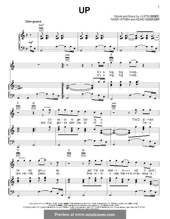 Up (Justin Bieber): Für Stimme und Klavier (oder Gitarre) by Adam Messinger, Nasri Atweh