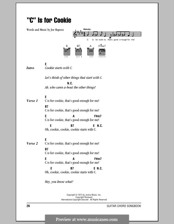 C is for Cookie (The Cookie Monster): Text und Akkorde by Joe Raposo