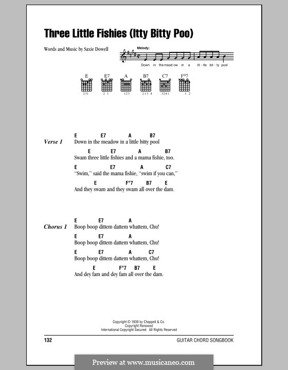 Three Little Fishes: Text und Akkorde by Saxie Dowell