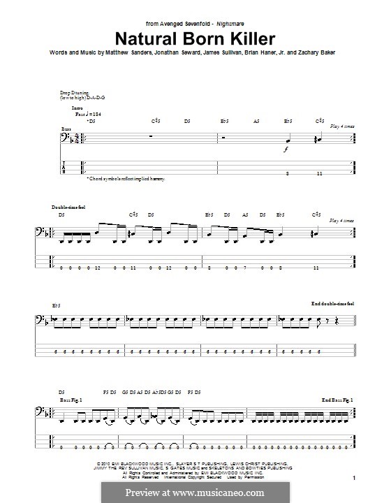 Natural Born Killer (Avenged Sevenfold): Für Bassgitarre mit Tabulatur by Brian Haner Jr., James Sullivan, Jonathan Seward, Matthew Sanders, Zachary Baker