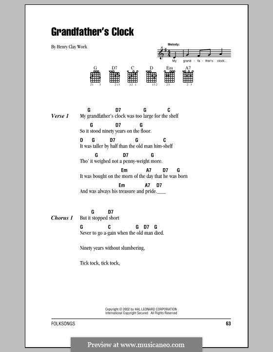 Grandfather's Clock: Text und Akkorde by Henry Clay Work