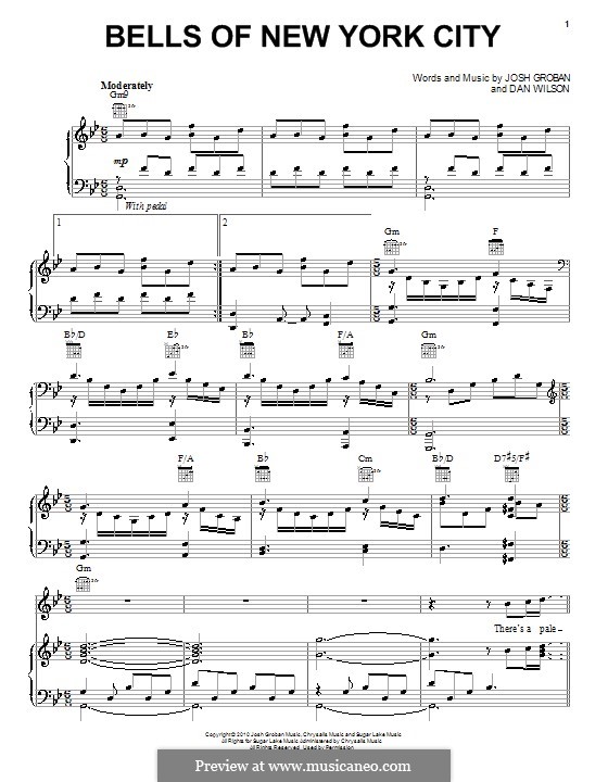 Bells of New York City: Für Stimme und Klavier (oder Gitarre) by Daniel Wilson, Josh Groban