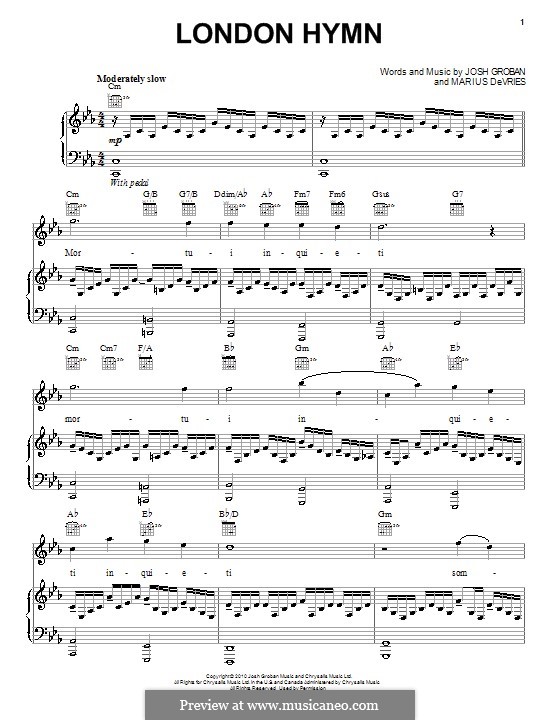 London Hymn: Für Stimme und Klavier (oder Gitarre) by Josh Groban, Marius De Vries