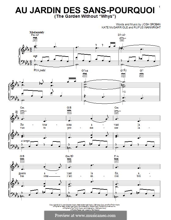 Au jardin des sans-pourquoi (The Garden without 'Whys'): Für Stimme und Klavier (oder Gitarre) by Josh Groban, Kate McGarrigle, Rufus Wainwright