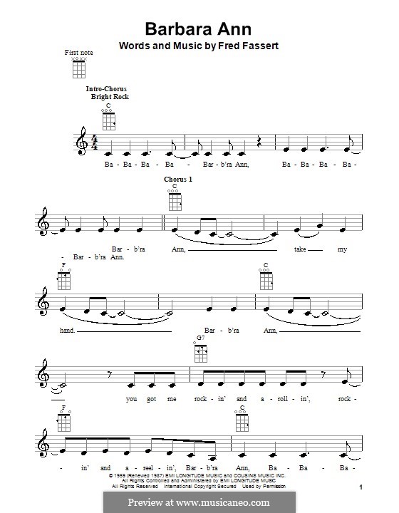 Barbara Ann (The Beach Boys): Für Ukulele by Fred Fassert