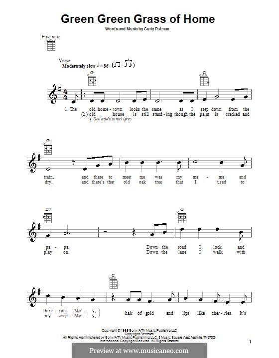 Green Green Grass of Home: Für Ukulele by Curly Putman