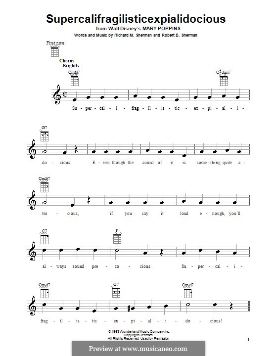 Supercalifragilisticexpialidocious (from Mary Poppins): Für Ukulele by Richard M. Sherman, Robert B. Sherman