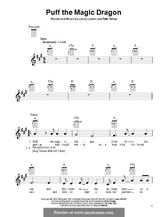 Puff the Magic Dragon (Peter, Paul & Mary): Für Ukulele by Lenny Lipton, Peter Yarrow