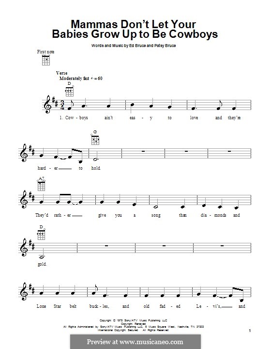 Mammas don't Let Your Babies Grow Up To Be Cowboys (Waylon Jennings & Willie Nelson): Für Ukulele by Ed Bruce, Patsy Bruce
