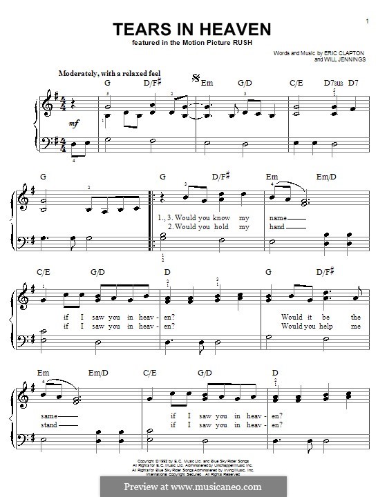 Tears in Heaven von E. Clapton, W. Jennings Noten auf MusicaNeo