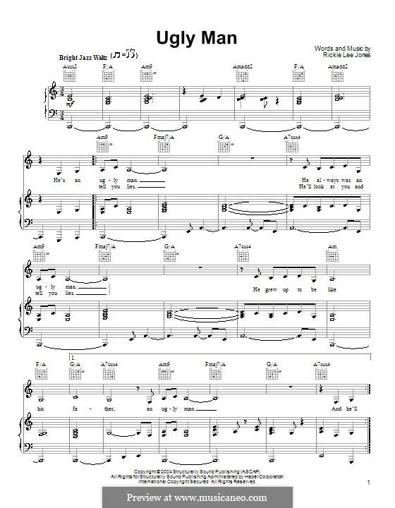 Ugly Man: Für Stimme und Klavier (oder Gitarre) by Rickie Lee Jones