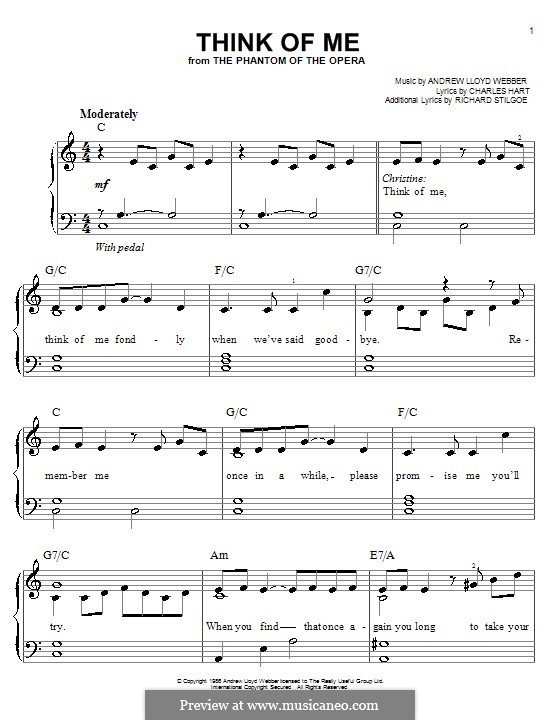 Think of Me: Einfache Noten für Klavier by Andrew Lloyd Webber