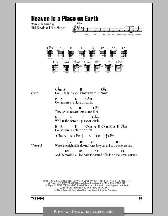 Heaven is a Place on Earthv: Text und Akkorde by Ellen Shipley, Rick Nowels