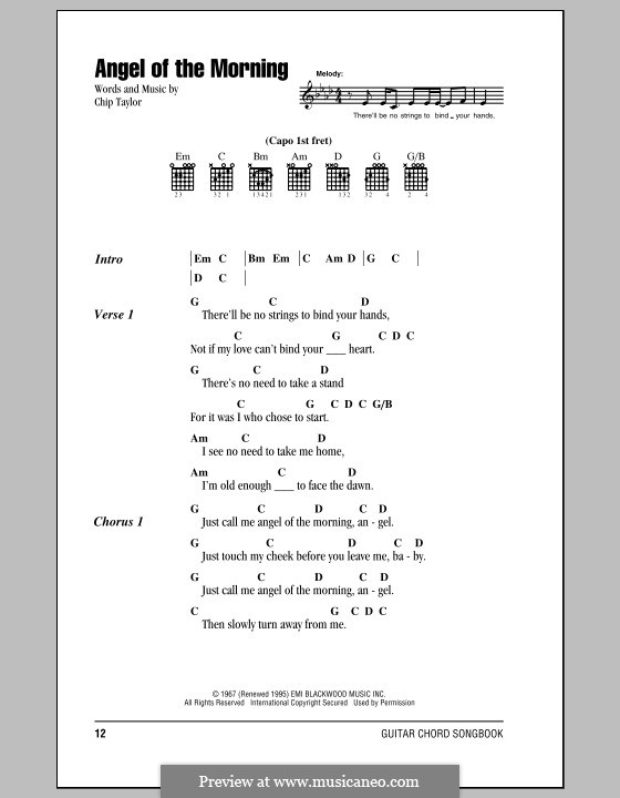 Angel of the Morning: Text und Akkorde by Chip Taylor