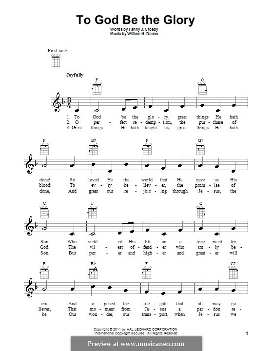 To God be the Glory: Für Ukulele by William Howard Doane